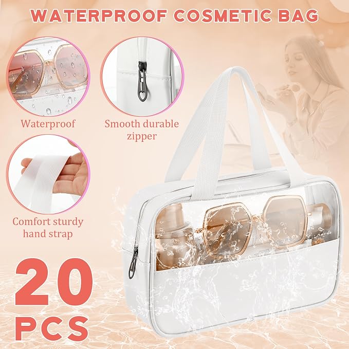Buryeah 20 Pcs Translucent Makeup Bag Toiletry Organizer for Women Men Waterproof Portable Cosmetic Bag with Hanging Handles Travel Storage Carry Pouch Gifts for Bridesmaid (White) - Image 5