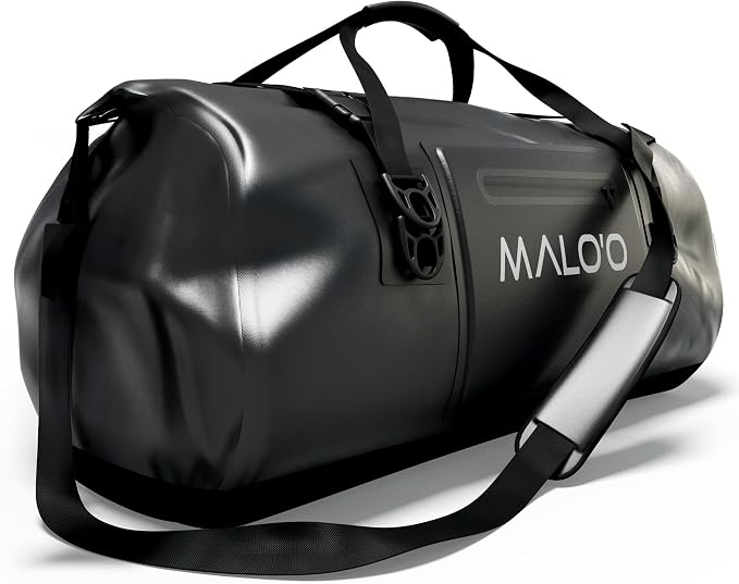 Malo’o Waterproof Dry Duffel, Heavy-Duty Roll Top Waterproof Gear Bag with Shoulder Strap & Molle Loops, Marine Duffel for Kayaking, Boating, Camping, Beach & Travel, Black, 100L by Maloo