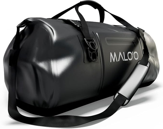 Malo’o Waterproof Dry Duffel, Heavy-Duty Roll Top Waterproof Gear Bag with Shoulder Strap & Molle Loops, Marine Duffel for Kayaking, Boating, Camping, Beach & Travel, Black, 100L by Maloo