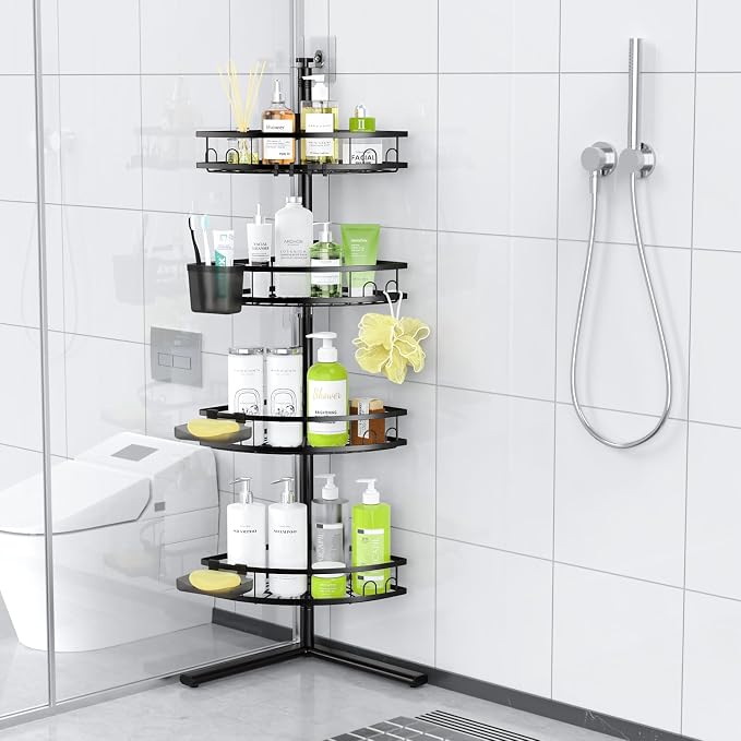 Aitatty Corner Shower Caddy Standing: 4-tier Rustproof Shower Organizer Shelf - Floor Shower Corner Shelf for Bathroom, Renters, Apartment & Dorm - Image 8