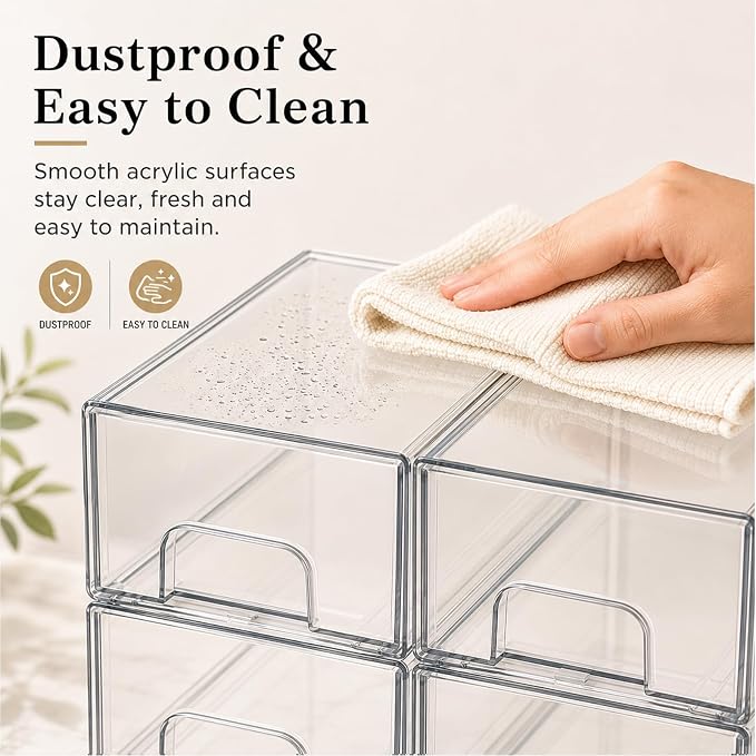 Clear Stackable Storage Drawers: Baby Bottle Storage Organizer, Acrylic Bottles Station Organizer Container for Countertop, Vanity, Bathroom, Cabinet Organization - 4 Pack - Image 8