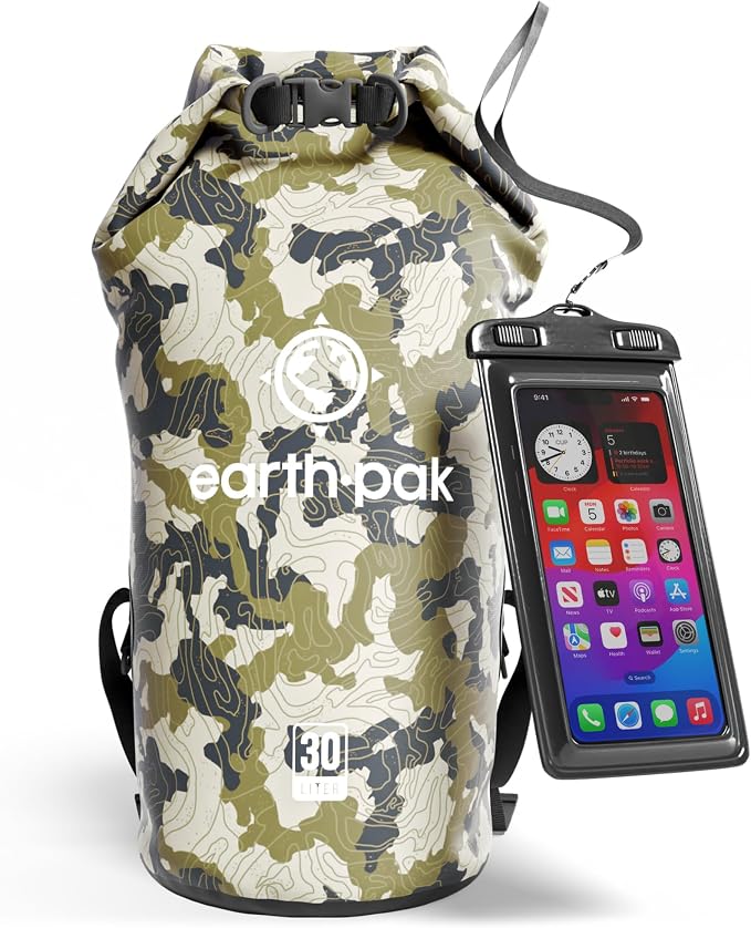 Earth Pak Waterproof Dry Bag - Roll Top Waterproof Backpack Sack Keeps Gear Dry for Kayak with Waterproof Phone Case by earthpak