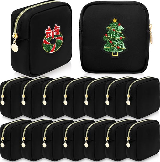Giesiery 16 Pcs Black Makeup Bag Bulk Mini Nylon Cosmetic Bag Blank DIY Craft Zipper Pouches for Makeup Cosmetic Toiletry Stationary Storage Purse Preppy Party Favors by Giesiery