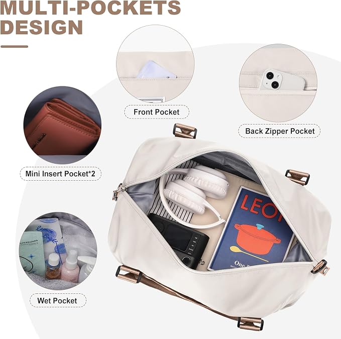 Travel Duffel Bag, Carry On Overnight Weekender Bags for Women | Travel Bag with Wet Pocket & Trolley Sleeve, For Spirit Airlines 18x14x8 Personal Item Bag - Image 4