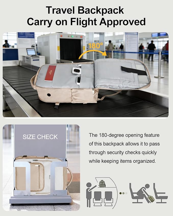 Travel Backpack for Women & Men, Carry On Personal Item Bag Flight Approved, Large Waterproof Laptop Backpack for Travel, Overnight, College & Commuting Beige-White - Image 3