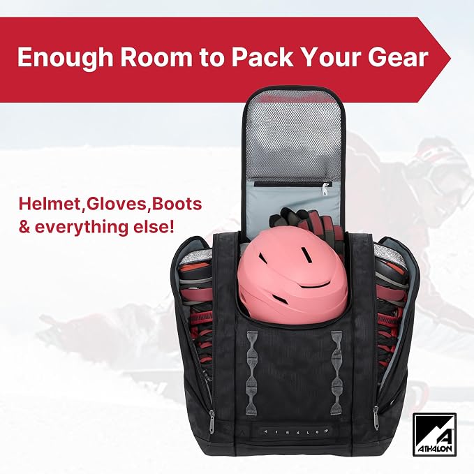 Athalon Everything Ski Boot Bag Gear Pack with Ventilated Boot Compartments, Waterproof Bottom, Hideaway Helmet Sling, 58.5 Liter Capacity - Image 2