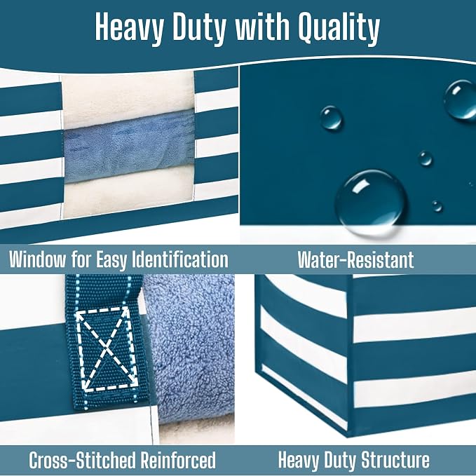 VENO 10 Pack Heavy Duty Moving Bags, Clothes and Comforter Storage Bags with Clear Window, College Dorm Essentials Packing Supplies, Foldable Boxes Alternative (Classic Navy Stripe, 10 Pack) - Image 4