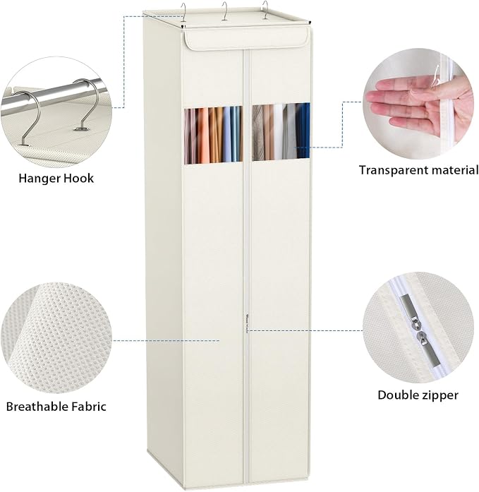 Zilink Long Dress Bag for Hanging Clothes 65" Dress Bags for Gowns Long with Clear Window Space Saving Dress Storage Bags Hanging for Long Dresses, Winter Coat, Trousers, Fur, Beige - Image 5