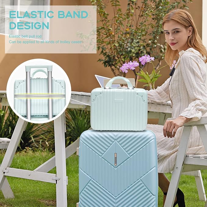 14 Inch Makeup Travel for Women Girl,11L Hard Shell Vanity Cases with Elastic Band and Zipper, Portable Waterproof ABS Cosmetic Case for Travel - Image 3