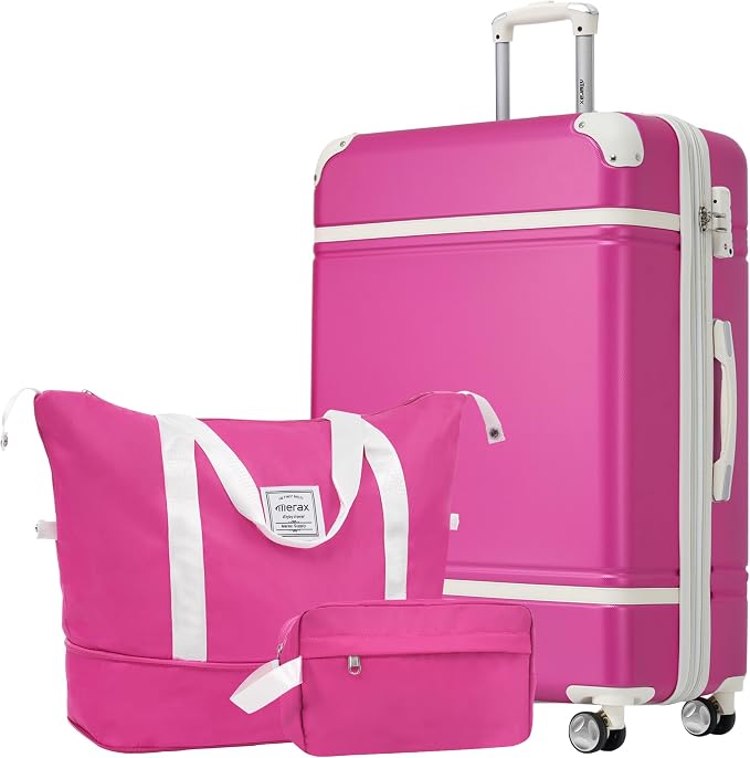 Merax Suitcase Set 28 inches Expandable Luggage with TSA Lock Spinner Wheels Hardshell Lightweight Vintage Luggage with Travel Bag,Pink by Merax
