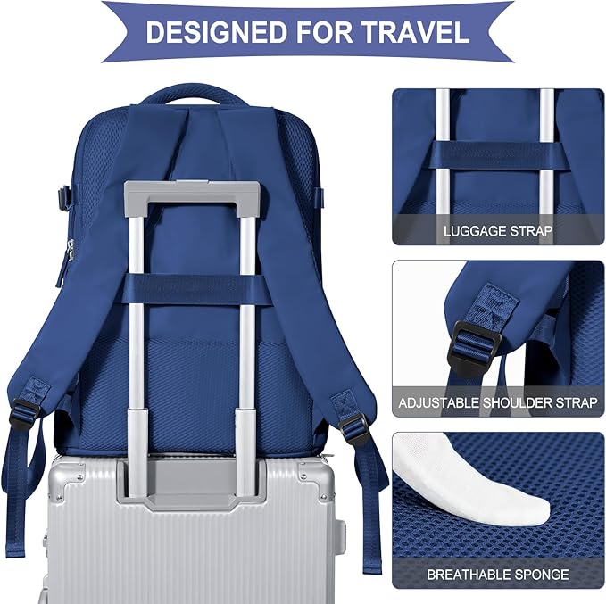 coowoz Large Travel Backpack For Women Men,Carry On Backpack Flight Approved,Hiking Backpacks Outdoor Rucksack Casual Daypack Travel Bag Essentials Personal Item Backpack (Royal Blue L) - Image 5