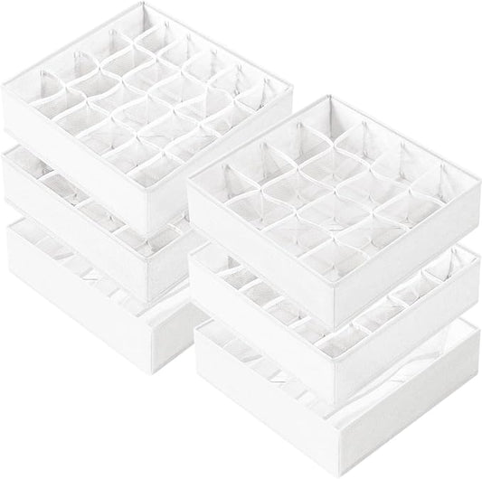 Criusia Drawer Organizer - 6 Set Clothes Organizer for Closet & Bedroom - 90 Cells Bins for Sock, Underwear, Bra, Baby Clothes - Washable & 10xDurable than Non-Woven Fabric (White) by Criusia