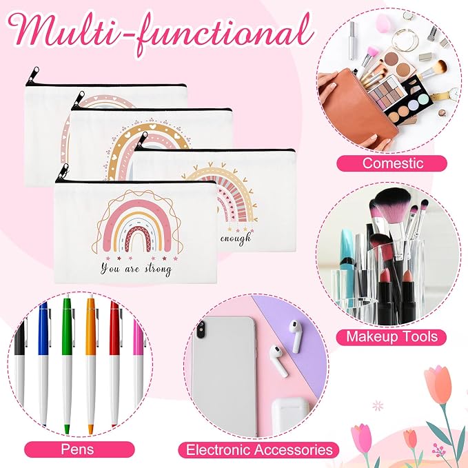 Hillban 36 Pcs Rainbow Cosmetic Bags for Women Inspirational Cute Canvas Makeup Bags Bulk Motivational Travel Cosmetic Pouch Beautiful Gifts for Teacher, 12 Styles - Image 6