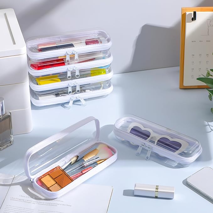 Sanwuta 6 Pcs Clear Hard Zipper Case Plastic Zipper Pouches Transparent Makeup Bag Pencil Case Pouches Toiletry Diaper Bag for Travel Toy Storage Organizer Bins(White,7.87 x 2.56 x 1.57 Inch) - Image 6