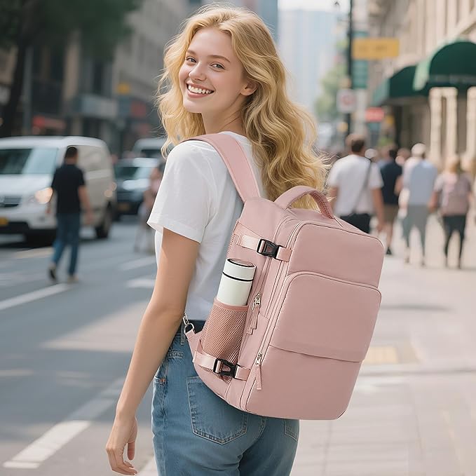 Sinaliy Travel Backpack, Carry on Flight approved Travel Bag with Multi-Pockets, Waterproof 17.3inch Laptop Backpack for Men Women, Pink | Waterproof 17.3 Inch Laptop Backpack with Multi-Pockets, Personal Item Travel Bag for Women Work, College, Busine... - Image 2