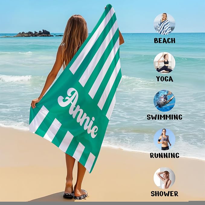 JML Personalized Beach Towel with Name, Custom Cabana Stripe Beach Towel, Customized Microfiber Pool Towel, Quick Dry & Absorbent Swim Towel for Adult,Mother's Day, Birthday, Summer Holiday,Vacation - Image 6