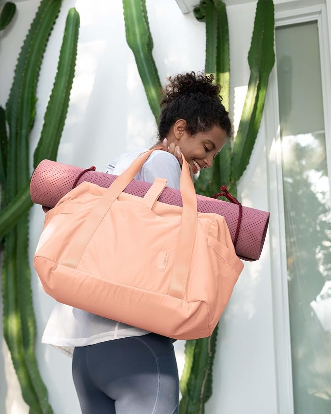 BAGSMART BAGSMART Gym Bag for Women, Carry on Weekender Overnight Bag, Travel Duffel Bags with Trolley Sleeve, Personal Item Travel Bag Tote Bag Workout Dance Bag(Orange,Medium) - Image 3