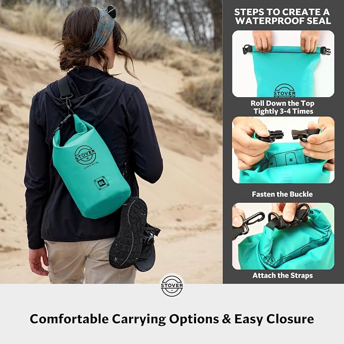 STOVER 5/10/25/30/40L Waterproof Dry Bag, Small Lightweight Roll Top Dry Bag Backpack w/Waterproof Phone Case, Kayaking, Travel, Hiking, Fishing, Tubing, Camping, the Beach, Men/Women (Teal) - Image 4