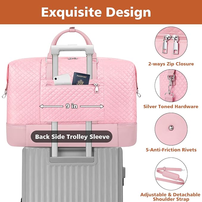 Travel Weekender Bag for Women, 21" Overnight Bag with Shoe Compartment 50L Large Travel Duffel Bag Carry On Tote for Weekend, Overnight, Business Trips, Water Resistant - Image 5