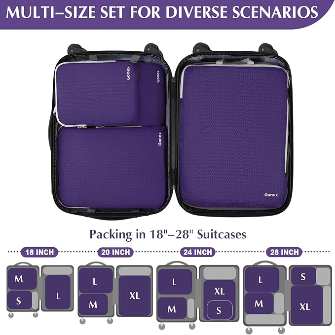 Gonex Compression Packing Cubes, 4pcs Expandable Storage Travel Luggage Bags Organizers (Purple) - Image 5