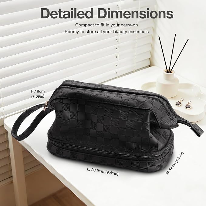 Abiudeng Large Capacity Makeup Bag Ladies Cosmetic Bag Travel Bag with Compartments Portable PU Leather Travel Makeup Bag with Handle - Image 2