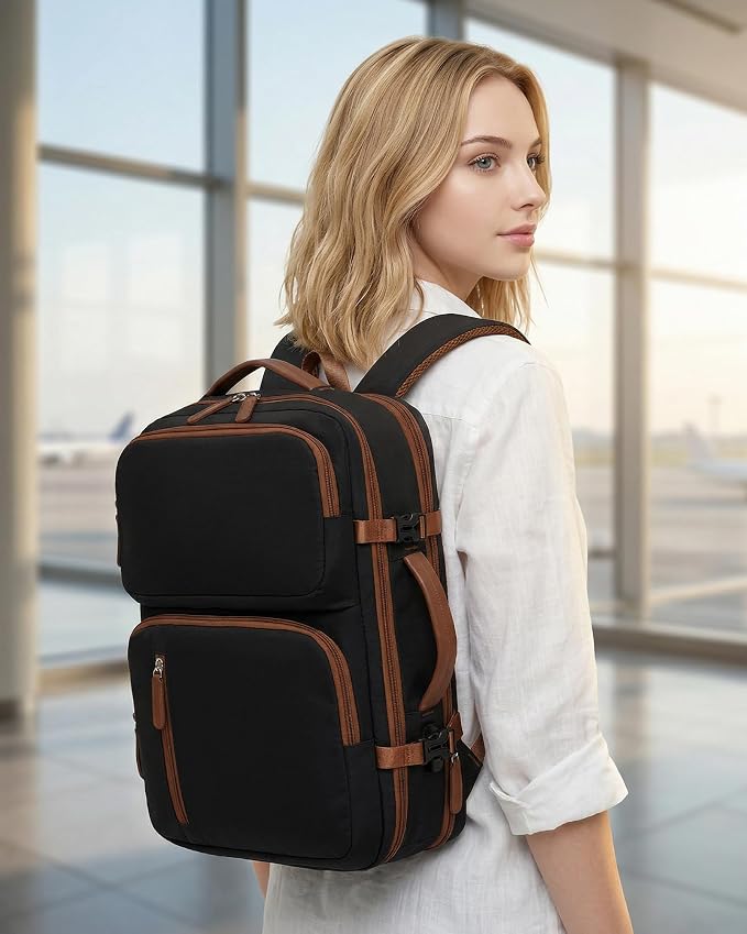 17x13x9 Personal Item Bag Travel Backpack for Men Women | 43x33x22cm Travel Bag Expandable with USB Charging Port 180°Full Open Access Laptop Backpack ,Beige - Image 7