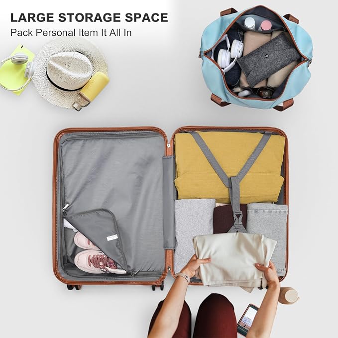 Kono Suitcase Set 3 Piece Luggage Set Expandable with Spinner Wheels | Lightweight PC+ABS Carry On Hardside Luggage with TSA Lock (Apricot Blue, 6 piece set) - Image 5