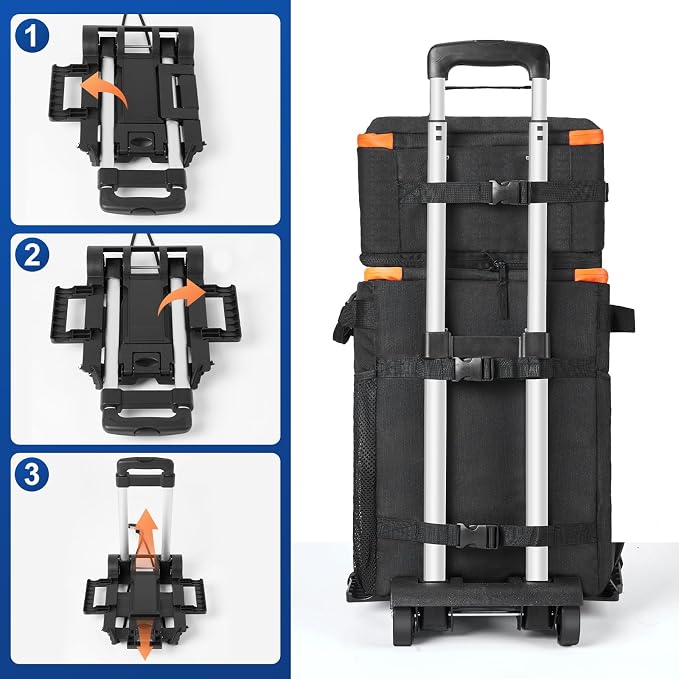 Odoland 72 Can Rolling Cooler Bag with Wheels & Handle, Collapsible Insulated Ice Chest for Beach, Camping & Tailgating - Portable Travel Soft Cooler on Wheels, Collapses for Easy Storage - Image 3