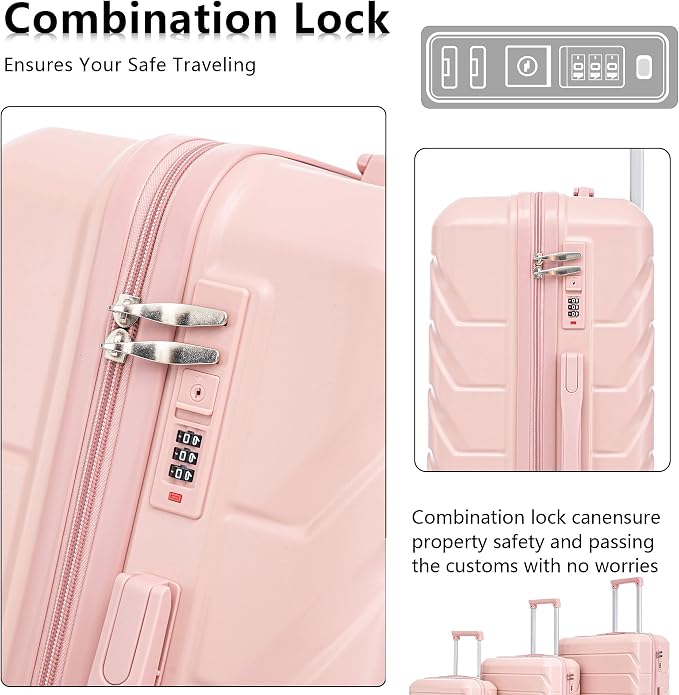 Hardside Luggage Sets, Lightweight Stripes Suitcase with Spinner Wheels, Pink-220 - Image 6