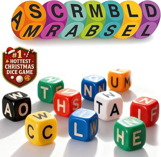 60PCS Dice Word Game Brain Exercise Game,Scramble Crossword Dice Game, Christmas Games for Family Party Brain Exercise Travel-Friendly Board Games Set for 1-5 Players