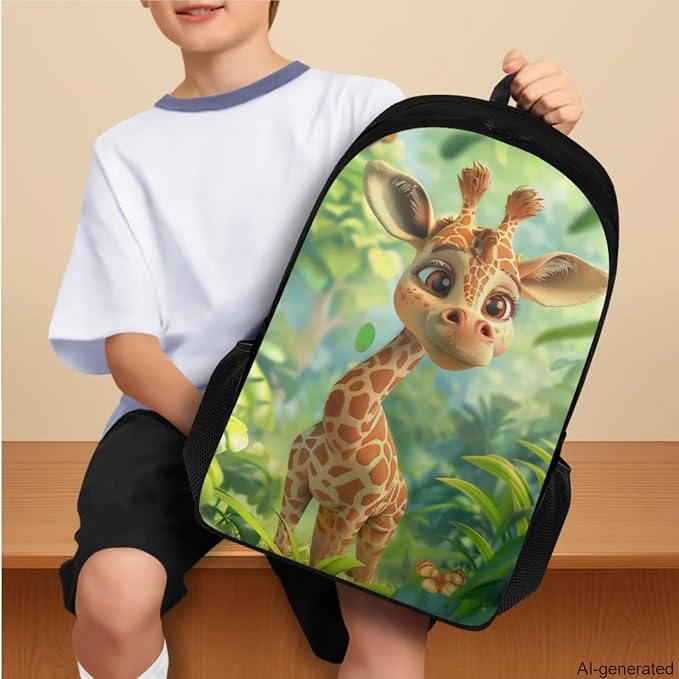 Giraffe Backpack for Girls Kids Backpack with Lunch Box Water Bottle Bag and Cute Pencil Case 4PCS Set Bookbag with Compartments for School 17 inch Lightweight School Bag for Elementary Girls - Image 3