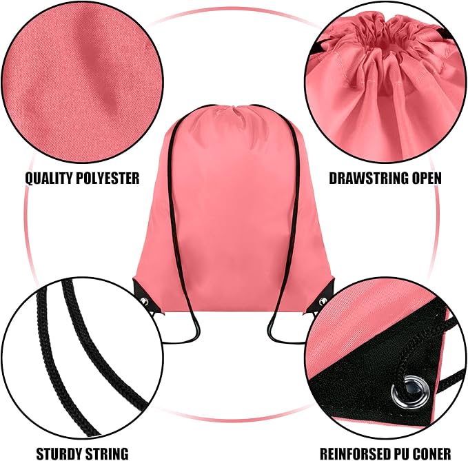 Grneric 20 Pieces Drawstring Backpack Bulk Cinch Sackpack Ployster Drawstring Bags for Gym Party Trip(Peachy) - Image 2