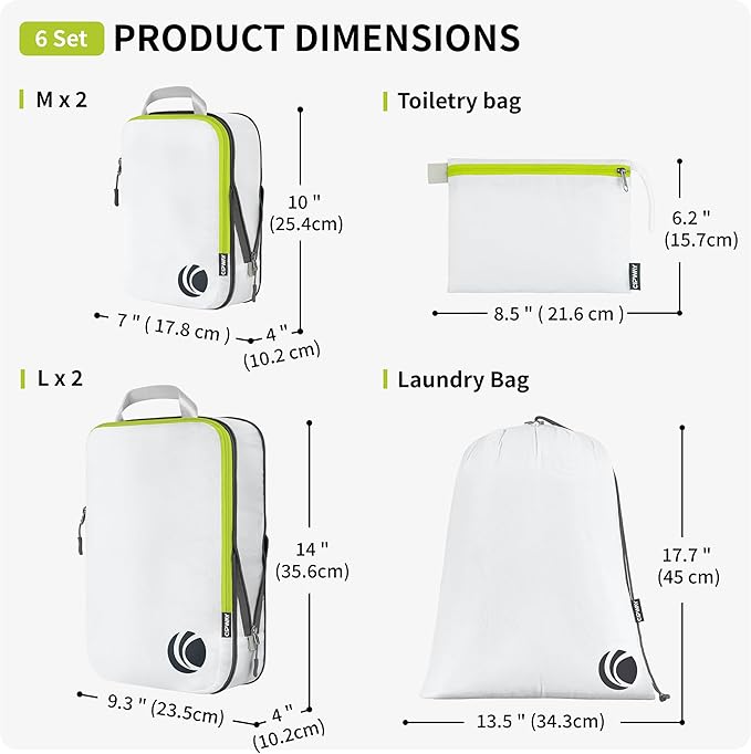 Cipway Compression Packing Cubes Set, Ultralight Expandable Travel Packing Organizers for Carry on Luggage (White 6pcs) - Image 5