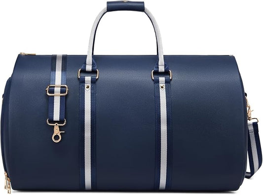 Leather Garment Bags for Travel, Convertible Carry on Garment Duffel Bag for Men, 2 in 1 Waterproof Foldable Travel Suit Bag with Shoulder Strap Weekender Bag with Shoe Pouch, Blue by SSWEISIKER