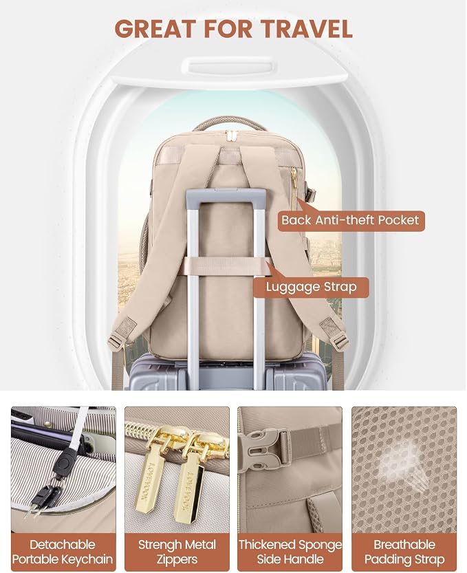 LOVEVOOK Travel Backpack for Women,40L Carry On Backpack for Airplanes,17.3 Inch Laptop Personal Item Travel Bag - Image 7