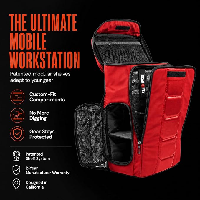 Gruv Gear Travel Laptop Backpack, 36L Red Tech Backpack with Modular Storage Shelves, Dual Access Pockets & TSA-Friendly Design, Large Carry-On Backpack for Work, Travel & Gear Organization - Image 7