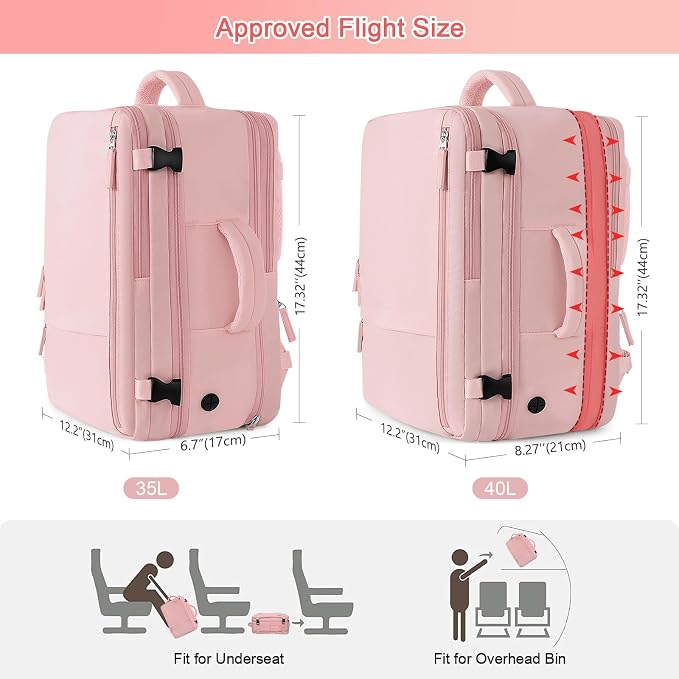 Sinaliy Large Travel Backpack for Women, 40L Carry On Backpack, 17 Inch Laptop Waterproof Backpack, College Bookbag, Backpack for Women, as Person Item Flight Approved | Waterproof Large Expandable College Bookbag, as Person Item Flight Approved with C... - Image 4