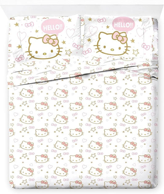 Jay Franco Sheet Set with Fitted, Flat Sheets & Pillow Cover - Ultra-Soft Bedding with Pillowcase for Room Decor, Pink - Hello Kitty, 4 Piece Queen by JayFranco