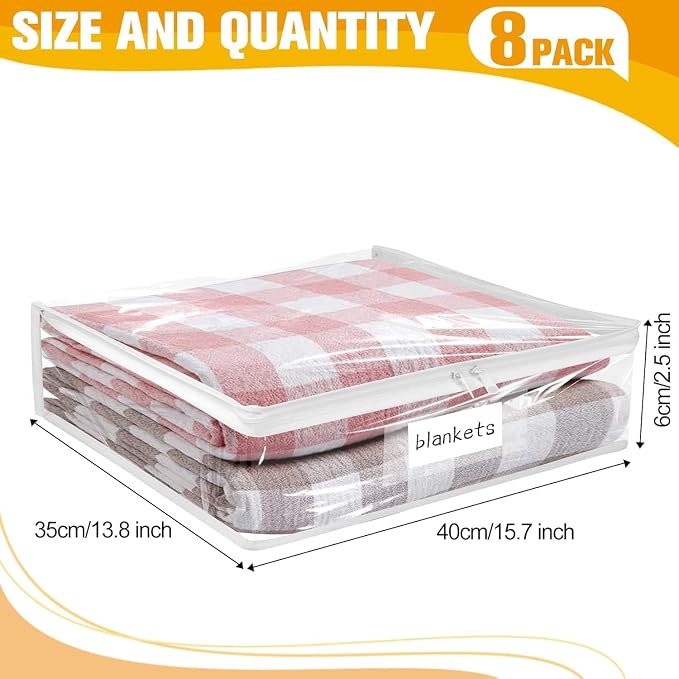 Plastic Storage Bags with Easy-Glide Zipper, Pack of 8, Durable Clear Vinyl Zippered Storage Bags for Clothes Sweaters Comforters Blankets Sheets Bedding (15.7 x 13.8 x 2.5 Inch, White) - Image 3