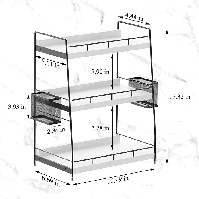 Bathroom Counter Organizer,Bathroom Countertop Organizer with Baskets,Vanity Organizers,Counter Shelf,Countertop Storage, Makeup Organizers(White) - Image 3