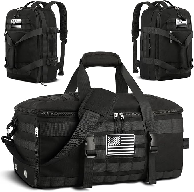 Gym Bags for Men, Large Tactical Duffle Bag Backpack with Shoe Compartment, 3 in 1 Carry on Bag Travel Backpack with Wet Pocket, Weekender Overnight Range Bag for Workout Football Gym, Black by ETRONIK