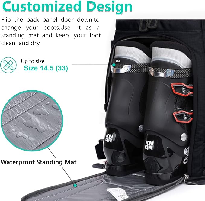 Ski Boot Bag, 55L/70L Waterproof Ski and Snowboard Boots Travel Backpack for Skis, Snowboard, Ski Helmet, Goggles, Gloves & Accessories - Image 6
