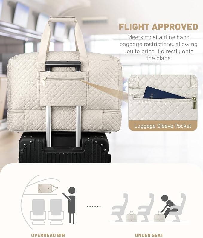 Duffle Bag for Travel, Weekender Bag with Shoe Compartment, Carry On Overnight Bag for Women with Toiletry Bag Duffel Bags with Wet Pocket for Gym Hospital Bags for Labor and Delivery Beige - Image 6