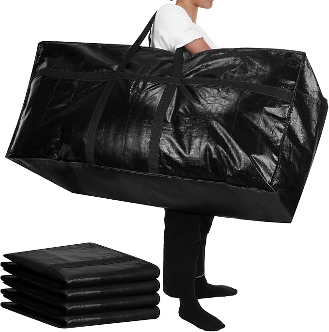 Windyun 4 Pack 57 Gallon Extra Large Moving Bags XXL Heavy Duty Storage Bag with Strong Zipper Handle Jumbo Big Tote Box Foldable for College Dorm Travel Clothes Duffle Blanket Pillow(Black) by Windyun