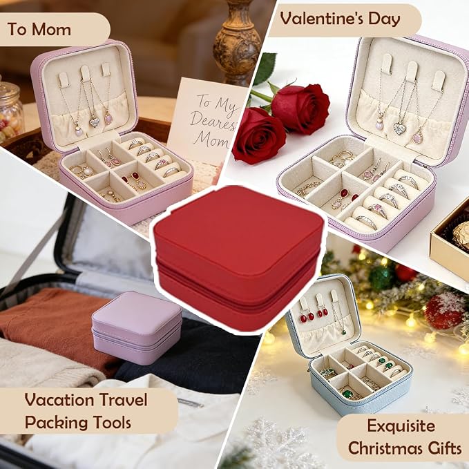 24 Pcs Travel Jewelry Box,Portable Mini Leather Jewelry Case Organizer without getting tangled together for Earrings,12 Colors - Image 3