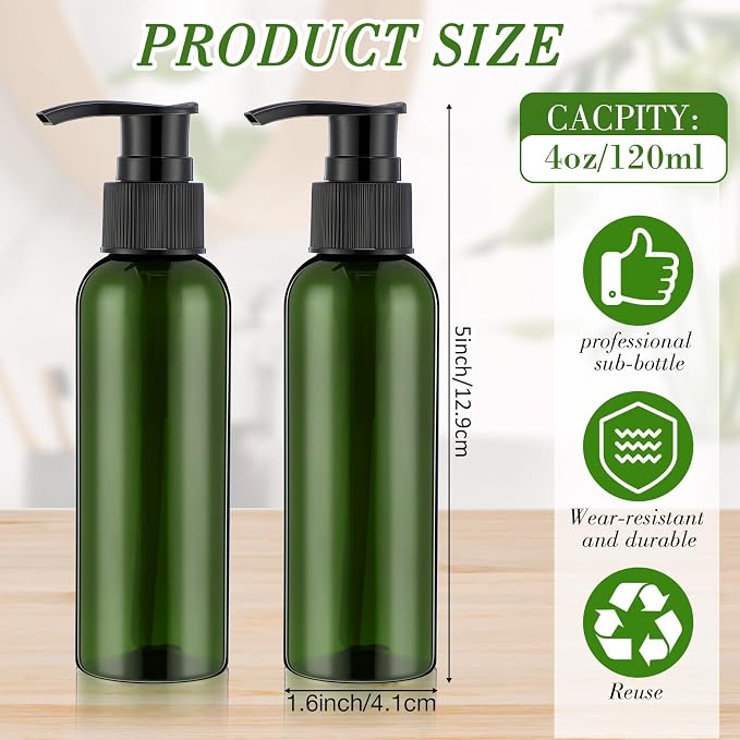 Nuenen 48 Pcs Refillable Empty Lotion Bottles 4oz/120ml Plastic Pump Bottles Conditioner Shampoo Dispenser Leak Proof Pump Container for Body Wash, Creams, Liquid Soap(Black and Green) - Image 2
