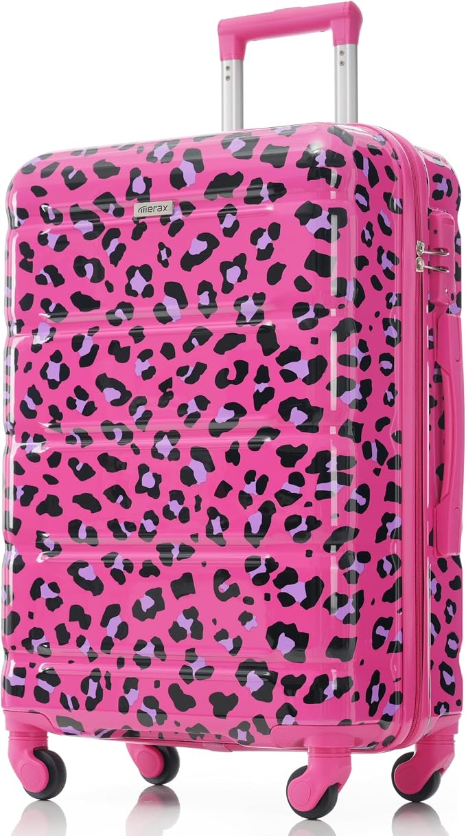 Hardside Luggage Sets, Lightweight Stripes Suitcase with Spinner Wheels, Fuchsia Leopard Print - Image 7
