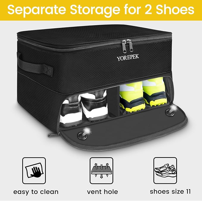 YOREPEK 2 Layer Golf Trunk Organizer, Golf Gifts for Men with Separate Ventilated Compartment for 2 Pair Shoes, Waterproof Car Trunk Locker for Balls, Tees, Clothes, Gloves, Gifts for Golfers - Image 2