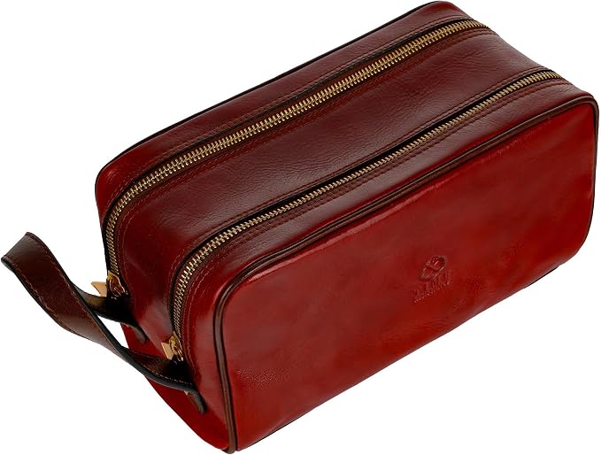 Time Resistance Leather Cosmetic Bag - Italian Toiletry Dopp Kit (Red) by %E2%80%8E