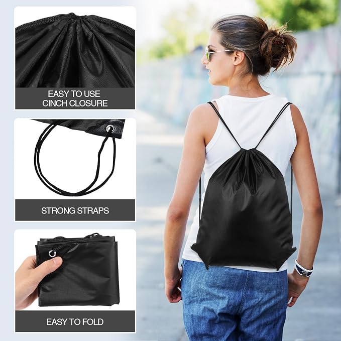 Shappy Drawstring Backpack Bulk Sports Gym Cinch Bag Polyester String Bag for Men Women(Black,200 Pcs) - Image 3
